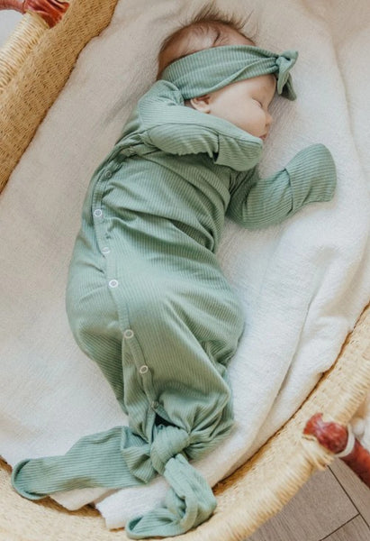 Clover Rib Knit Newborn Knotted Gown