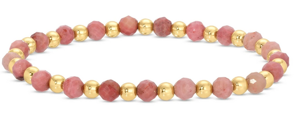 4mm Stone & Gold Bead Stretch Bracelet (in Assorted Colors)
