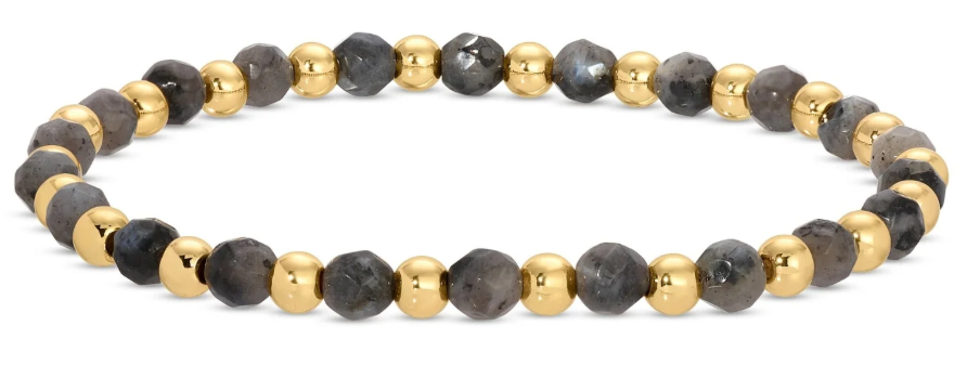 4mm Stone & Gold Bead Stretch Bracelet (in Assorted Colors)