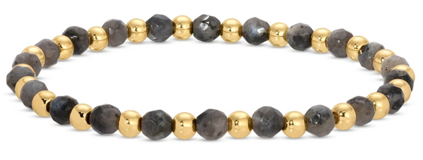 4mm Stone & Gold Bead Stretch Bracelet (in Assorted Colors)