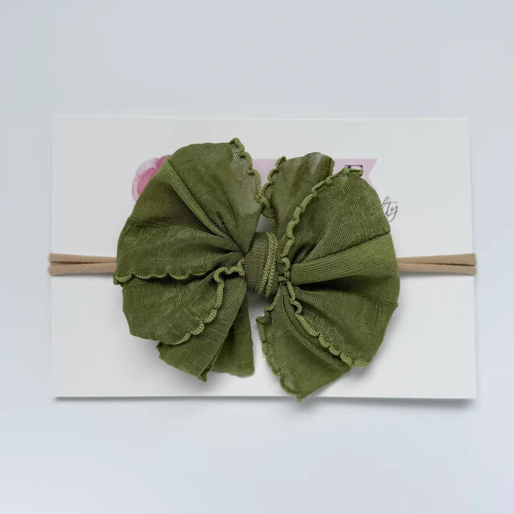 Olive Skinny Mini Ruffled Headband