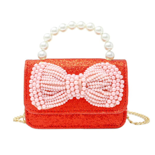 Sparkle Bow & Pearl Handle Bag Purse