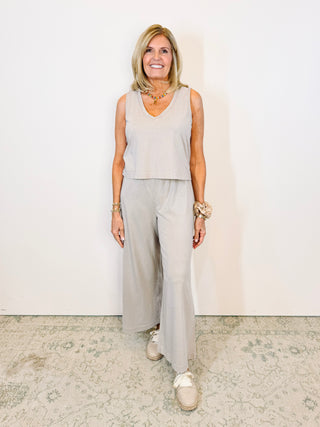 Scout Jersey Crop Flare Pant - Stone Gray