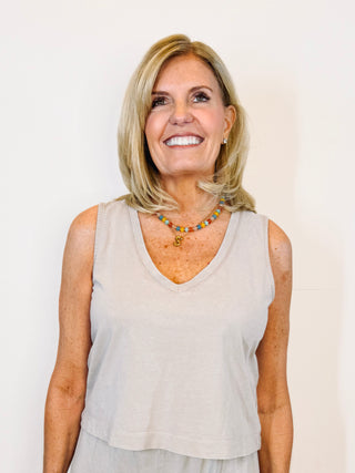 Sloane V-neck Top - Stone Gray