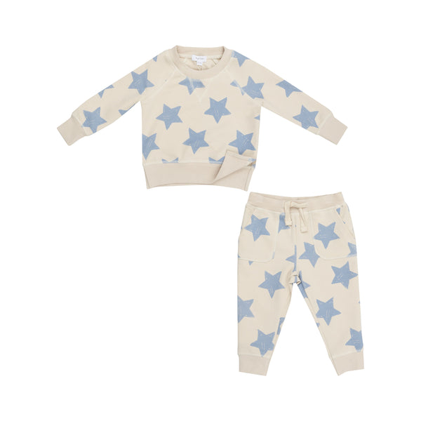 French Terry Sketchy Stars Blue Raglan Sweatshirt and Jogger Set