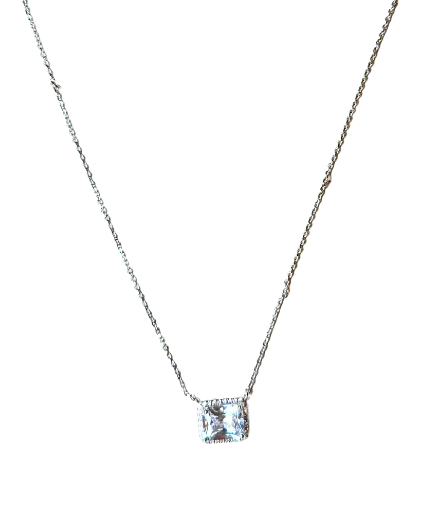 CZ Rectangle Necklace in Silver