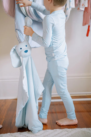 Dusty Blue Mini-Stripe Dog Lovey Blanket