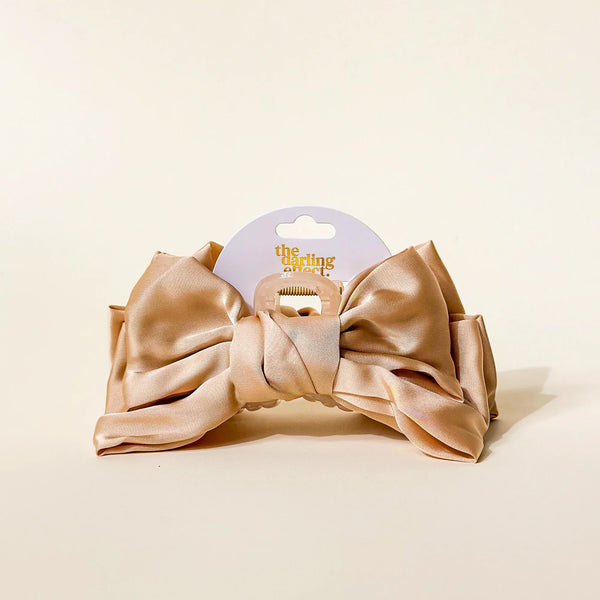 Satin Bow Claw Clip - Beige