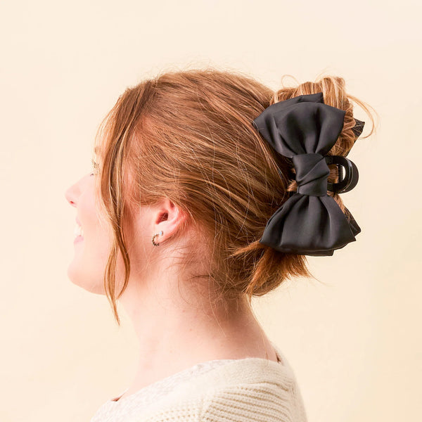 Satin Bow Claw Clip - Black