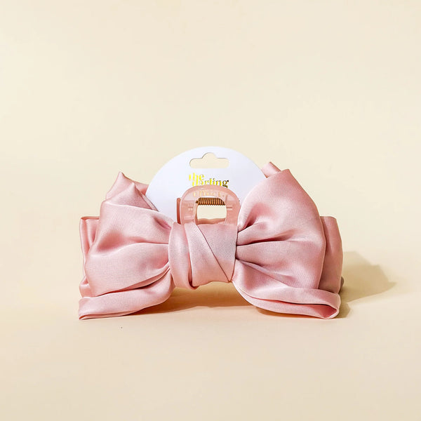 Satin Bow Claw Clip - Blush