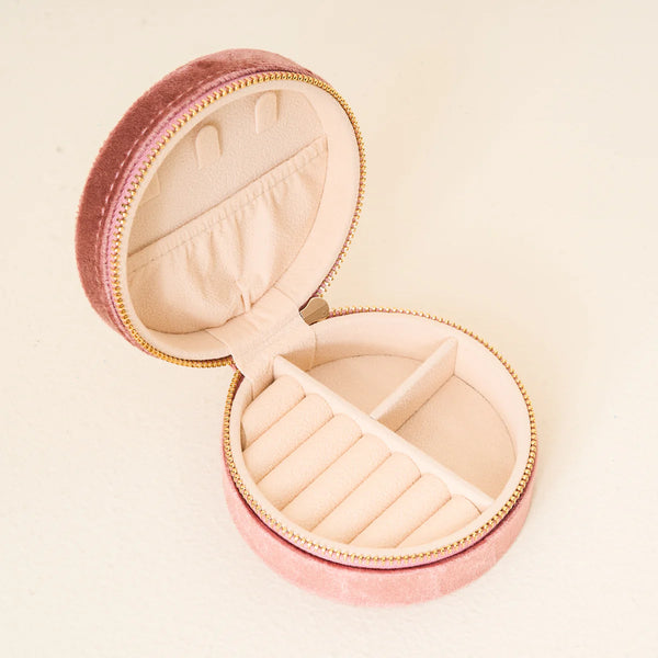 Round Velvet Jewelry Case Floral Rose
