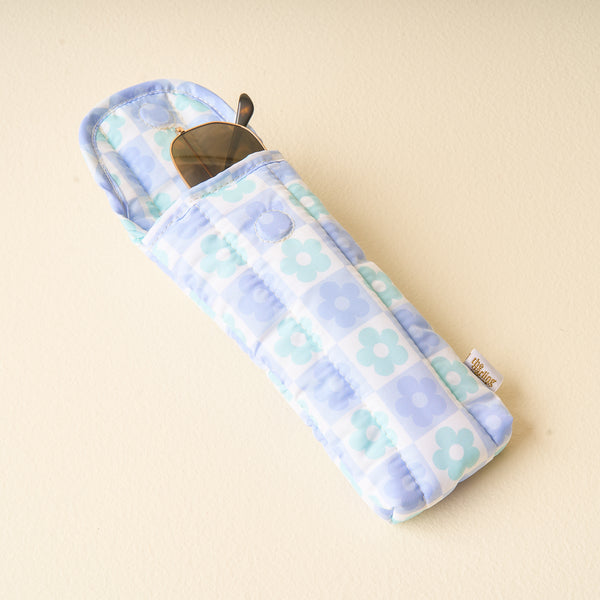 Flower Check Blue Sunglasses Case