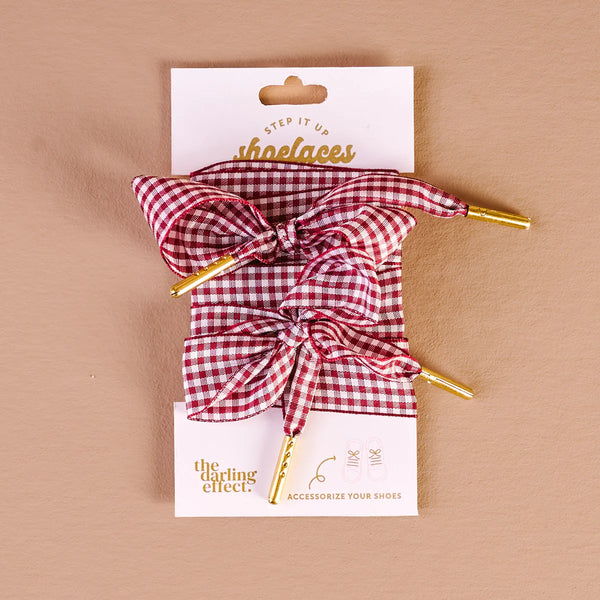Shoelaces - Gingham Burgundy