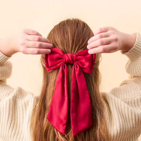 Satin Hair Bow - Dark Red