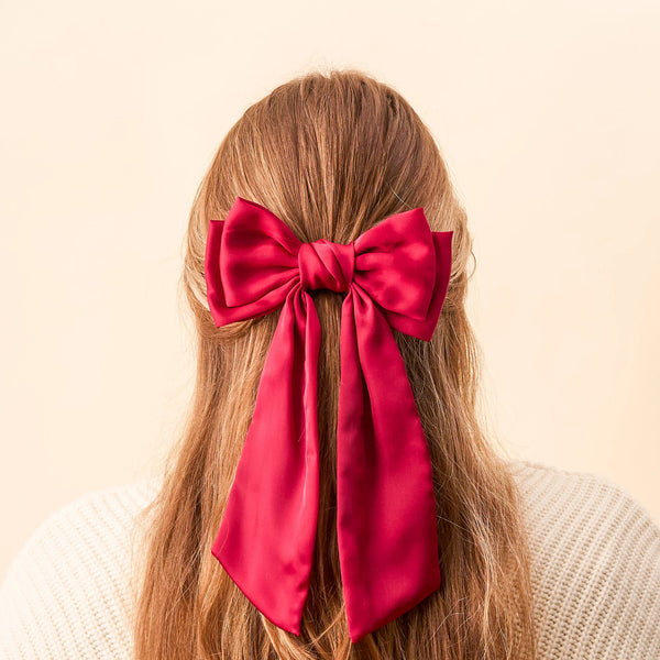 Satin Hair Bow - Dark Red