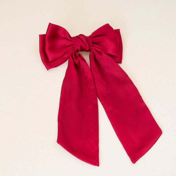 Satin Hair Bow - Dark Red