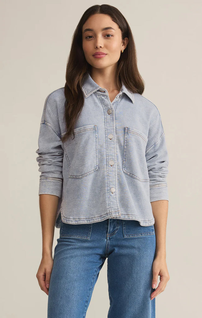 All Day Cropped Knit Jacket- Washed Indigo