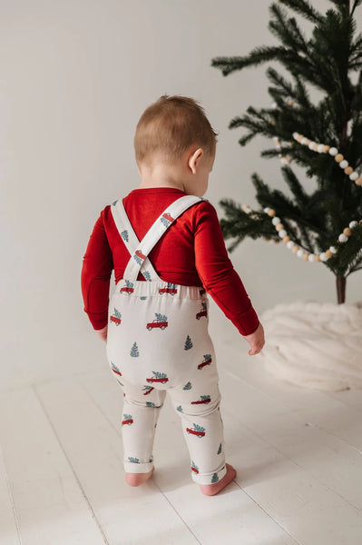 Christmas Truck Henley Bodysuit & Suspenders Set