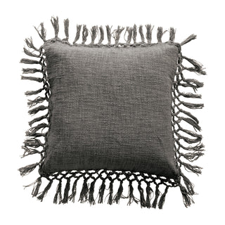 20" Cotton Slub Pillow w/ Crochet & Fringe, Polyester Fill