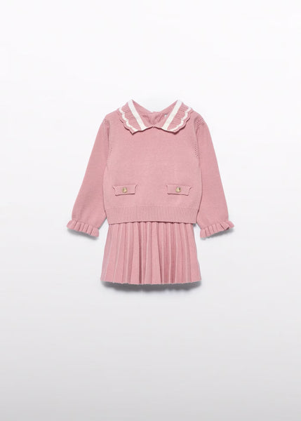 Girls Pink Pleated Knit Skirt Set