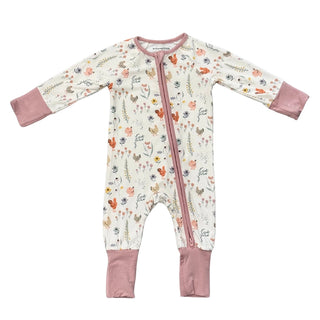 Floral Chickens Long Sleeve Romper