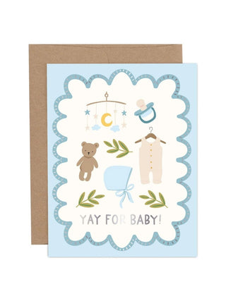 Yay for Baby Greeting Card - Blue