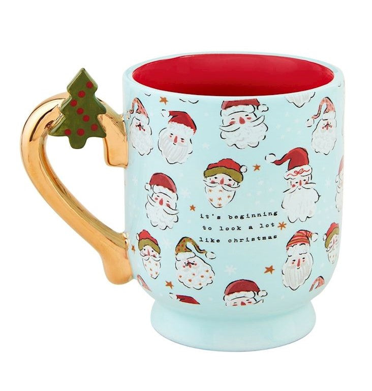 Blue Santa Christmas Pedestal Mug