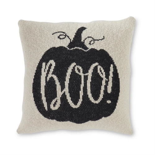 20" Cream and Black Cotton BOO Pillow