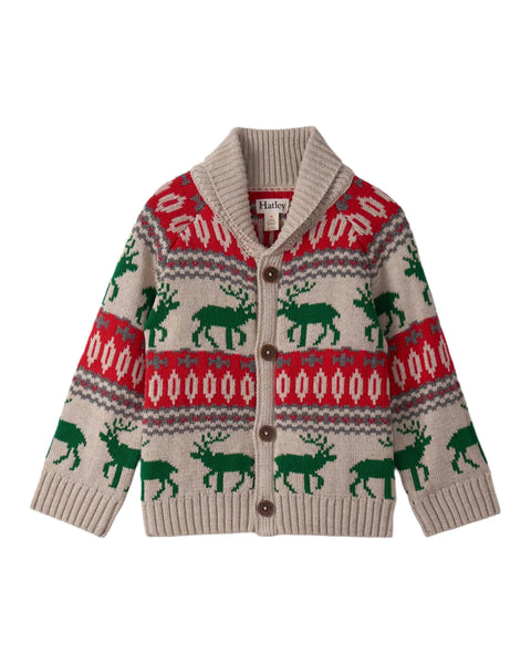 Winter Elk Fair Isle Shawl Collar Cardigan