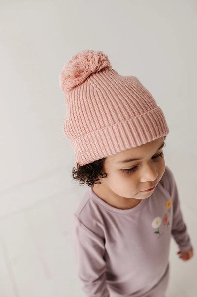 Misty Rose Knit Pom Hat