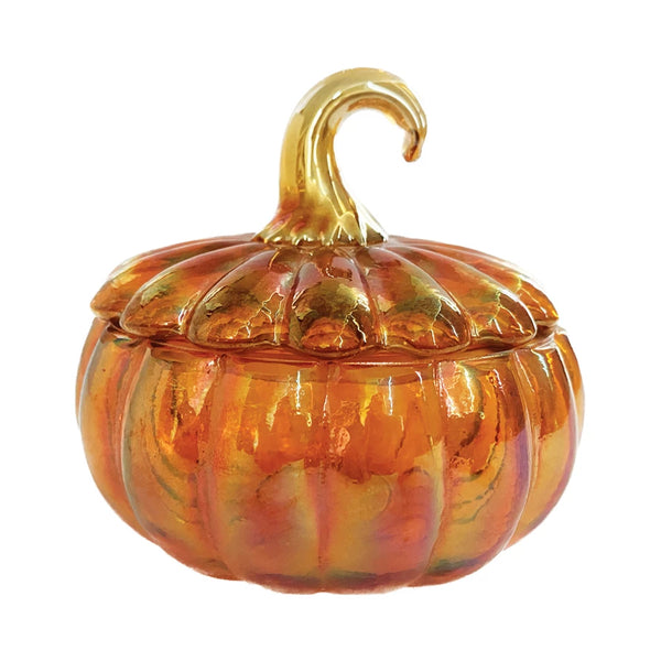 Recycled Glass Pumpkin Shaped Jar w/ Lid