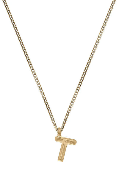 Coco Initial Necklace in Worn Gold