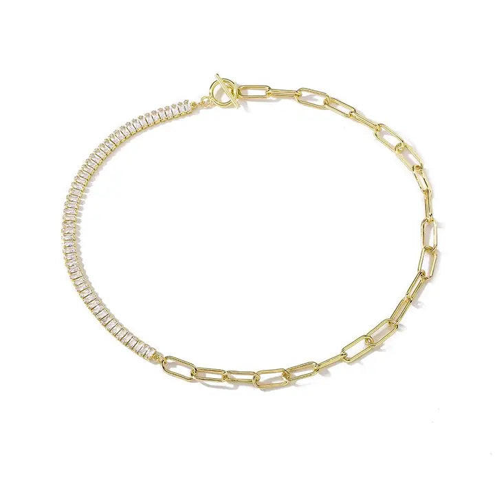 CZ Baguette Chain Link Toggle Necklace