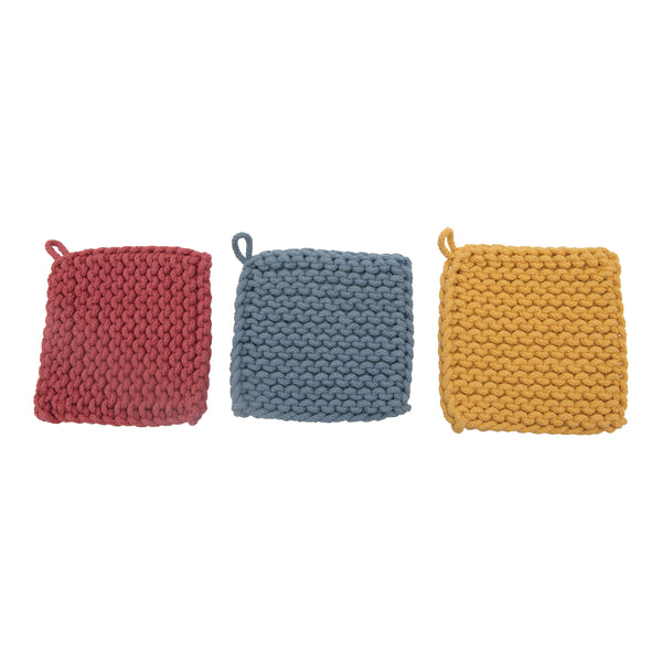 Cotton Crocheted Pot Holder, 3 Colors