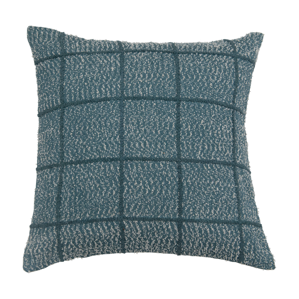 20" Woven Cotton Pillow with Embroidered Grid Pattern