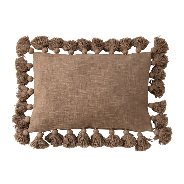 24" x 16" Woven Cotton Slub Lumbar Pillow w/ Tassels, Polyester Fill