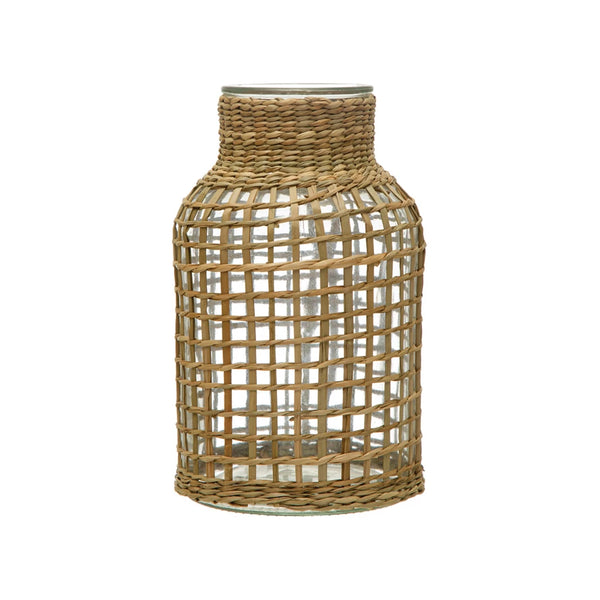 Glass Vase/Hurricane w/ Woven Sleeve