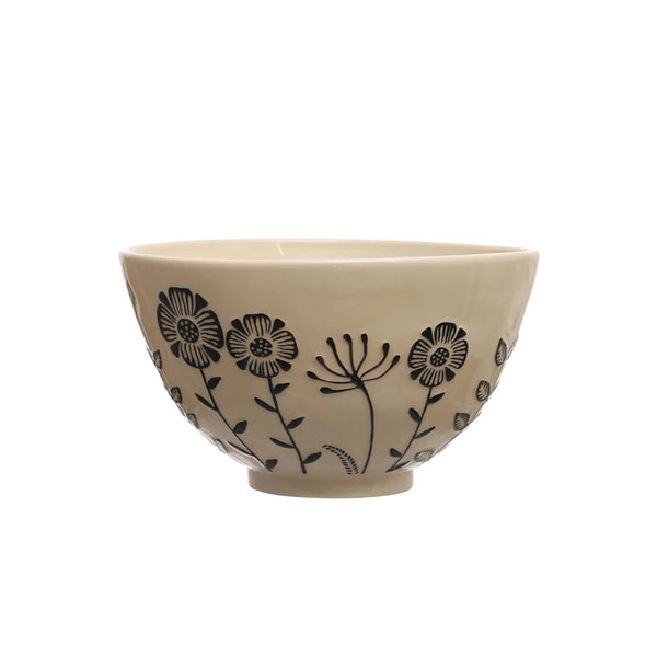 Hand-Painted Stoneware Serving Bowl