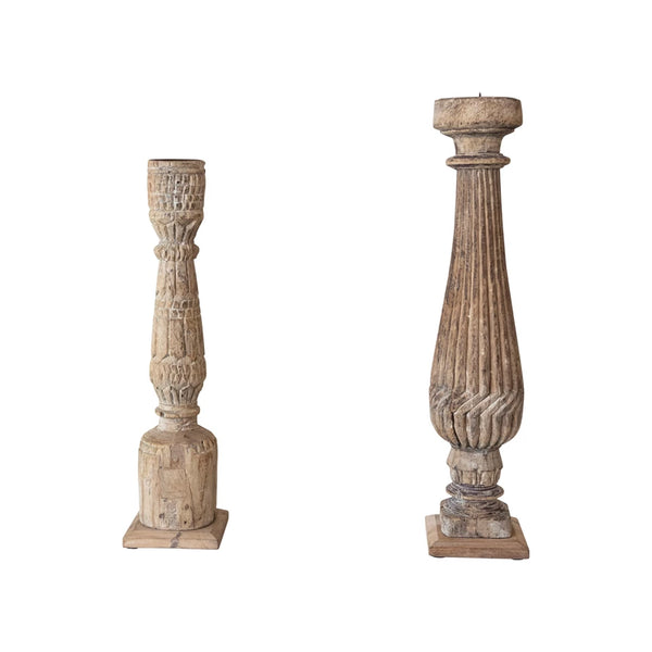Carved Wood Pillar Holder