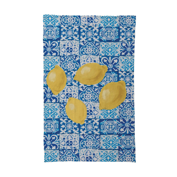 Printed Recycled Microfibre Tea Towel w/ Tile Pattern & Lemons