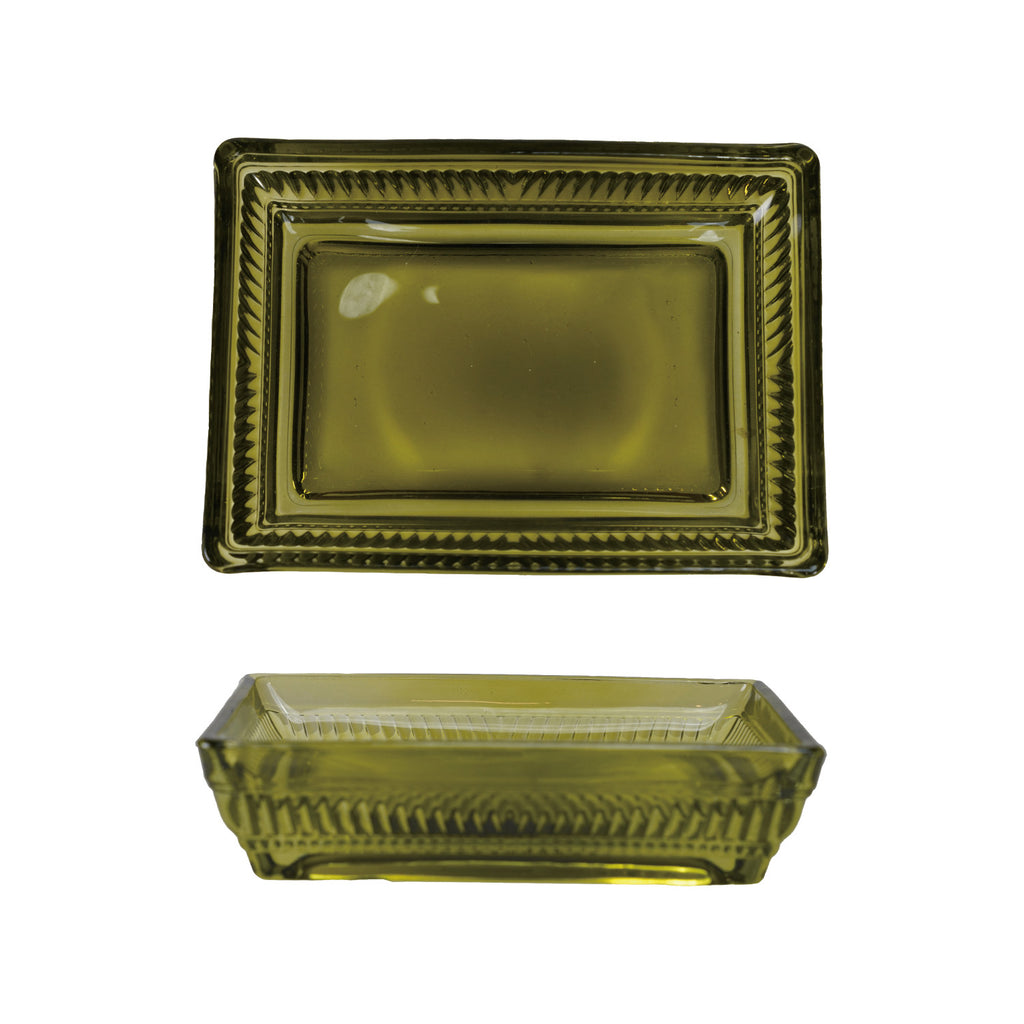 Pressed Glass Soap Dish, Olive Color