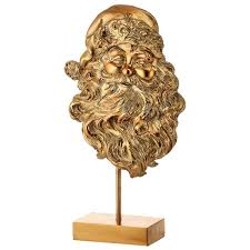 17" Gold Resin Santa Head Table Piece