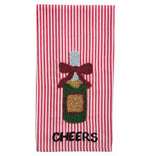 Cheers Champagne Beaded Christmas Towel