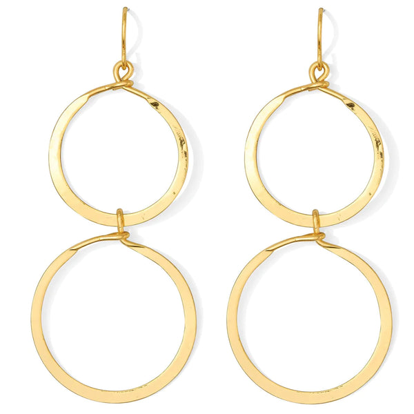 Long lightly hammered double open circle earrings