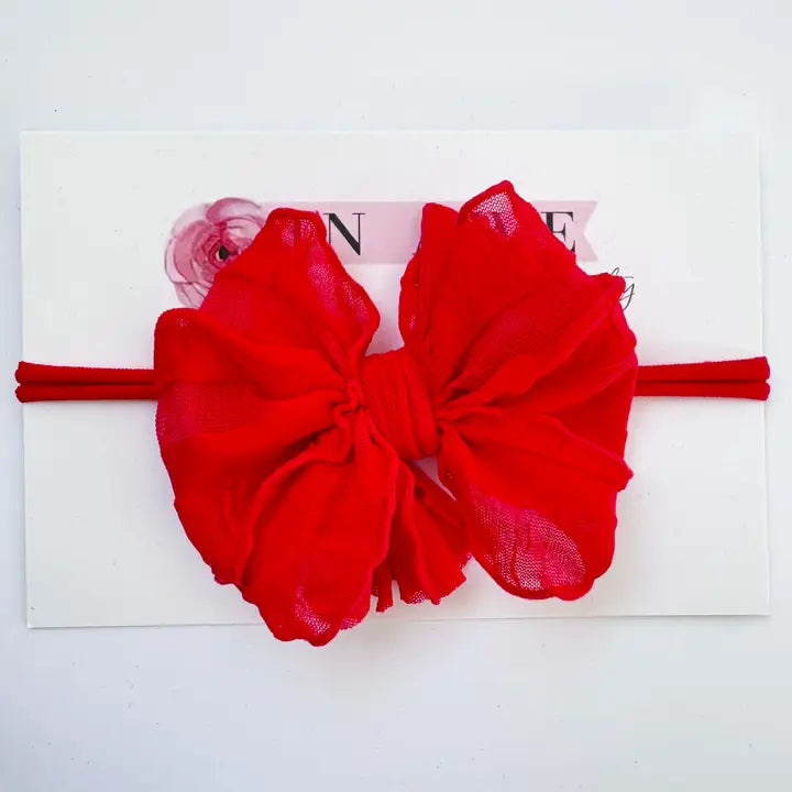 Bright Red  Skinny Mini Ruffled Headband