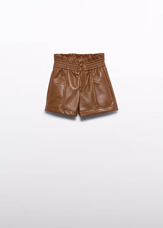 Faux Leather Bermuda Shorts in Camel