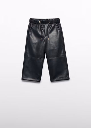 Faux Leather Culotte Pants in Black