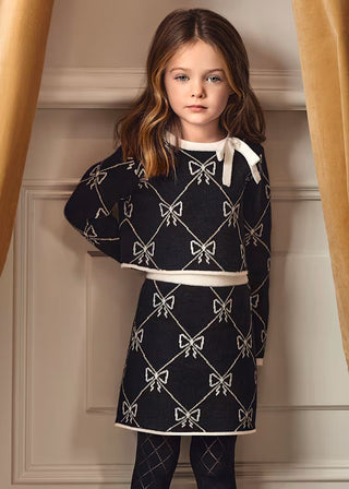 Black & White Bows Knit Skirt Set