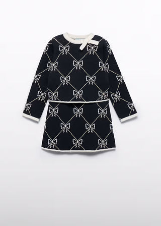 Black & White Bows Knit Skirt Set