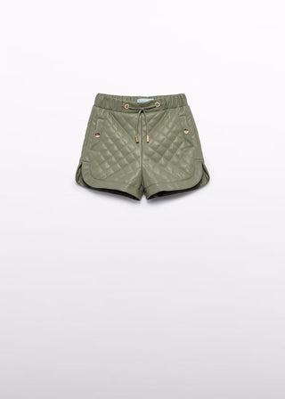 Quilted Faux Leather Bermuda Shorts in Bay Leaf